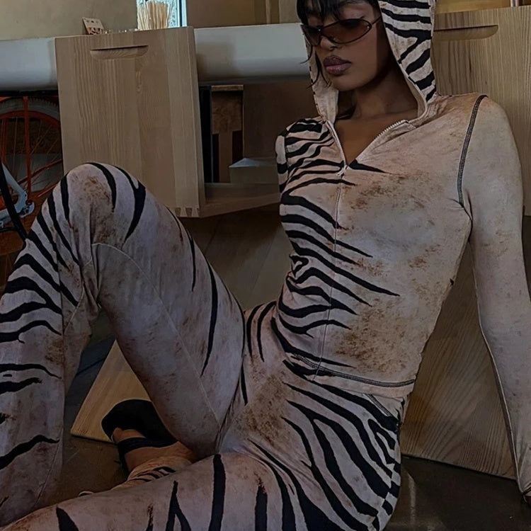 Zebra Print Two-Piece Lounge Set